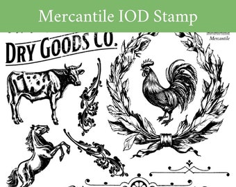 Mercantile IOD Stamp Set *Iron Orchid Designs Farmhouse Rooster Grain Stripe Cow Horse Laurel Stamps with Free Stamp Mask