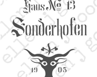 Saunderhofen Oxen Grain Sack Stencil * Ellen J Goods Reusable Mylar Stencil Inspired from Antique Vintage German Grain Sacks for Furniture