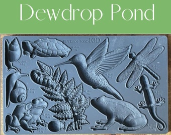 Dewdrop Pond IOD Mould * Iron Orchid Designs Frog Hummingbird Snail Toad Dragonfly Turtle Fern Mold for Clay and Resin Foodsafe