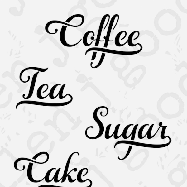 Vintage Tin Canister Stencils * Ellen J Goods Script and Capitols for Kitchen Canister Designs Sugar Coffee Tea Cake Flour Reusable Mylar