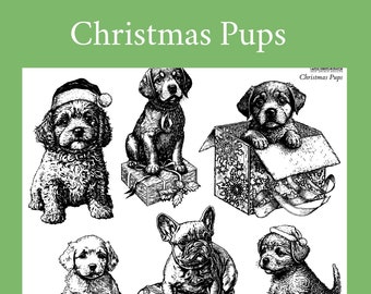 Christmas Pups IOD Stamp * Iron Orchid Designs Holiday Puppy Dog Stamp Set French Bulldog, Cocker Spaniel, Terrier,  Labrador Santa Hat
