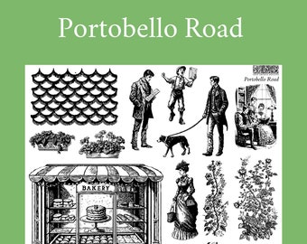 Portobello Road IOD Stamp * Iron Orchid Designs Victorian Village House Bakery Door Bicycle Window Wall People Stamps