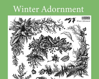 Winter Adornment IOD Stamp * Iron Orchid Designs Christmas Holiday Floral Poinsettia,