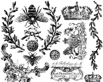 IOD Queen Bee Stamp Iron Orchid Designs Bee Crown Laurel Garland Crest Stamps