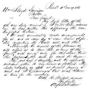 May include: A handwritten letter with black ink on white paper. The letter is dated "Philad: n' me 19.1163" and signed "Agatha Love". The letter reads: "Dear friend, My kind little of the 9th was duly received. I'm M. Kino assures me he has written thee approving the contemplated lecture. I will immediately make arrangements for it, and so soon as I can learn definitely respecting the Hall will write thee.  Thou wilt be assured of the pleasure of attending. He have thee or any of thy family with us, if only for this short time.  My proposed visit with it could be longer.  My good wife & daughter will be especially welcome either to my house or father's. My sister Lydia is still at present paying a visit at I.C. Burrages. Cut and return in time for the meeting. With the kindest regards, My friend, Agatha Love."
