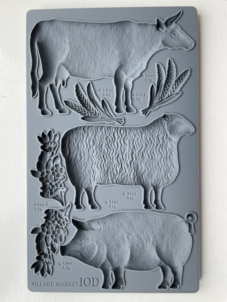 IOD Village Market Mould Iron Orchid Designs Farm Animals Cow Pig Sheep Lamb Mold for Clay and Resin Food Safe Silicone image 3