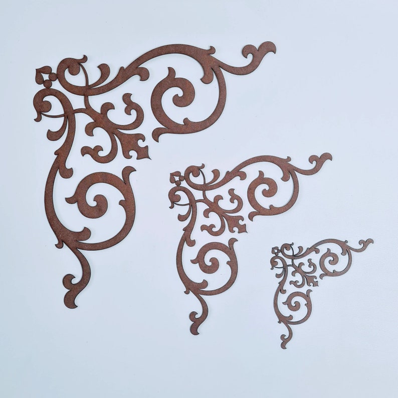 Heart Polyonlay Decorative Corner * C111 Set of TWO Paintable Flexible Wood Applique Corners for DIY Furniture and Craft Decor image 2