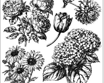 Garden Bouquet IOD Stamp * Iron Orchid Designs Daisy Roses and Hydrangea Flowers Design Stamp