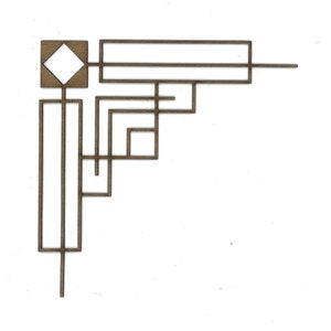 May include: A brown geometric design with a square in the upper left corner and a series of connected lines extending to the right.