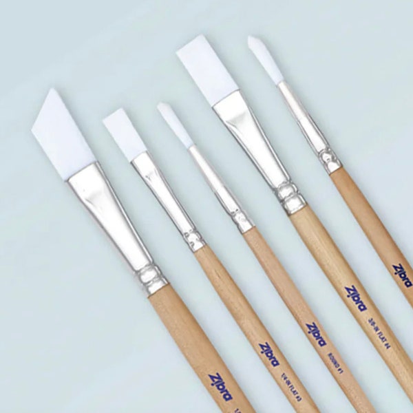 Zibra Artist Brush Set * Five Piece Artists Paintbrush Set Round Flat Angled Brushes for Watercolor Acrylics Oil Painting