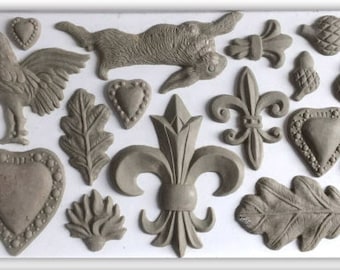 IOD Fleur De Lis Mould * Iron Orchid Designs Rabbit Bunny Heart Rooster Acorn Oak Leaf Spring Valentine Mold