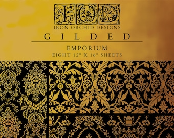 Emporium IOD Gilded Transfer *Iron Orchid Designs vintage ledger wallpaper motifs newspaper clippings gilded foil gold rub on decal transfer