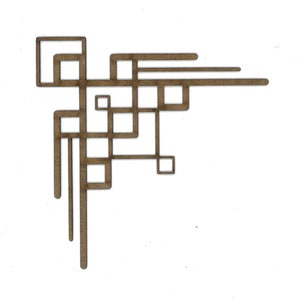 May include: A brown geometric design with a square shape in the center and lines extending out from the center.
