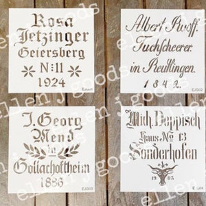 Grain Sack Mini Stencils * Ellen J Goods Collection of Four Mini Stencils of Vintage Antique German Grain Sacks Reusable Mylar