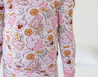 SNACKS (PINK) | Mickey Toddler Bamboo Pajamas | Gender Neutral | Pastel Pjs | Disneyland Apparel | Disney Vacation