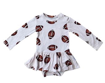 FOOTBALL | Bamboo Baby Toddler | Bodysuit Twirl Dress | Retro | Girl bodysuit dress