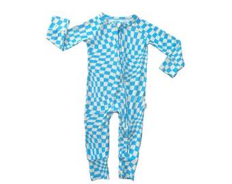 WAVY BABY | Bamboo Baby Toddler | Romper Set Zippy | Checkers | Retro | Pajamas