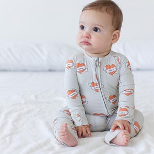 MAMA TATTOO HEARTS Zippy | Bamboo Boy Pajamas | Mom | Toddler Zip Romper | Gender Neutral