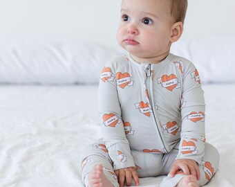MAMA TATTOO HEARTS Zippy | Bamboo Boy Pajamas | Mom | Toddler Zip Romper | Gender Neutral
