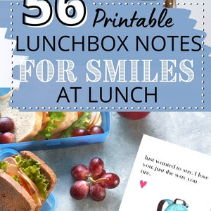 K&ouml;nnte beinhalten: Eine blaue Lunchbox mit einem Sandwich und Trauben darin. Neben der Lunchbox liegt eine wei&szlig;e Karte mit dem Text "Ich wollte dir nur sagen, ich liebe dich, so wie du bist." und einer Illustration eines blauen Rucksacks.