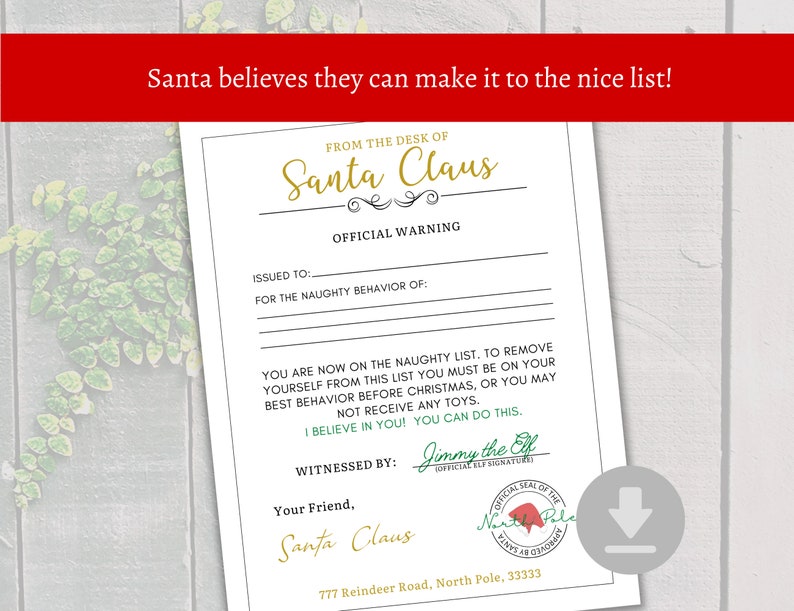 Santa Warning Letter, Letter From Santa, Naughty List, Printable Letter ...
