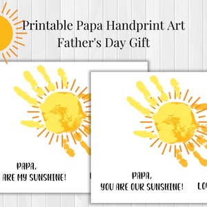 Papa Father&#39;s Day Handprint Art Printable, Happy Father&#39;s Day, Keepsake, DIY, You are my sunshine, Gift for Papa from child, Handprint craft