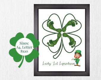 Babys First St Patricks Day footprint keepsake, St Patricks Day Craft for Kids, Footprint art Leprechaun Daycare Activity Homeschool Craft