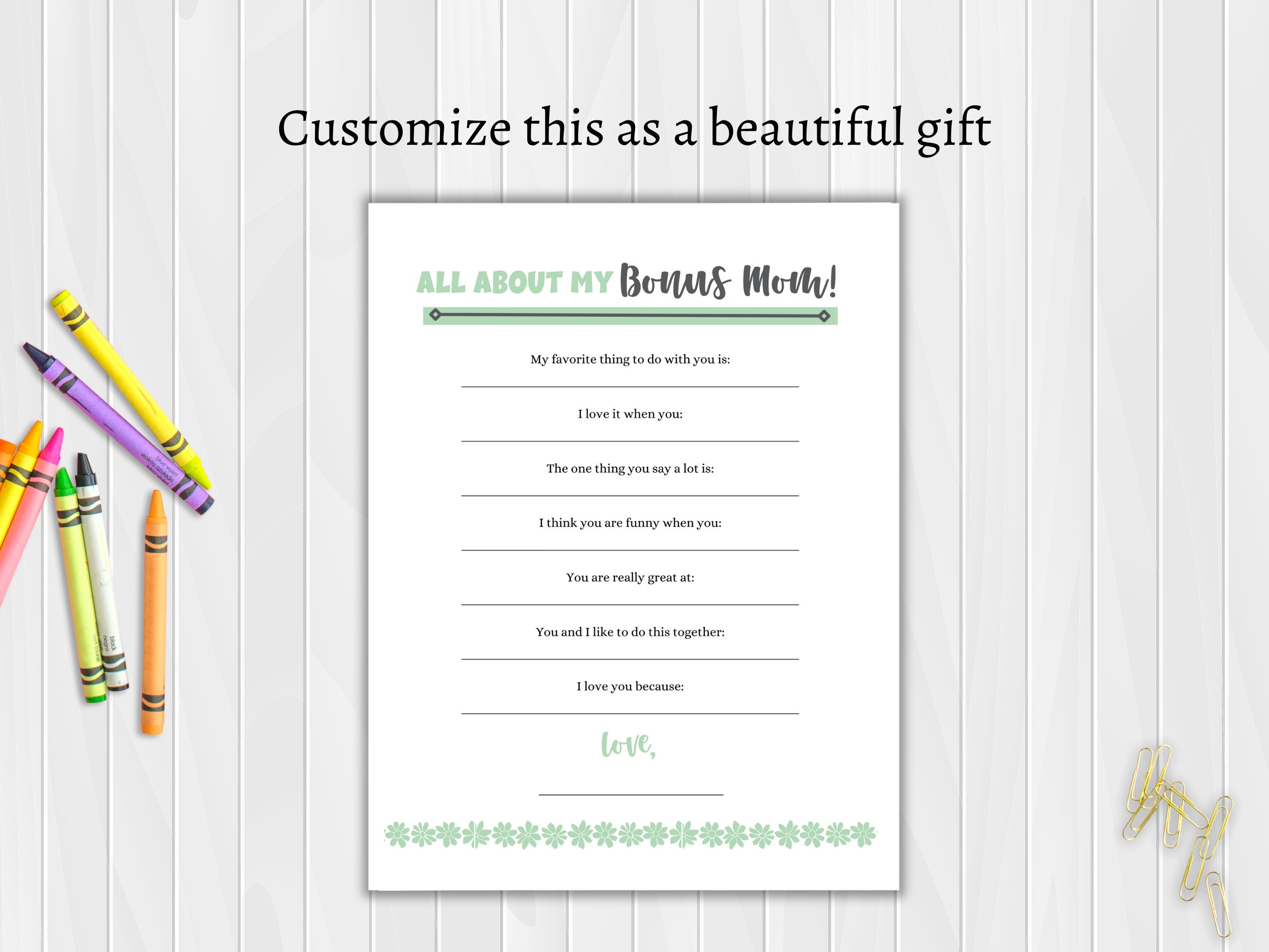 All About My Bonus Mom Printable Letter, Bonus Mother's Day Gift From ...