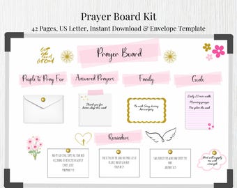 Prayer Board Kit Printable, Bible Verse Board, Pink & Gold Prayer Wall Kit, Scripture Cards, Prayer Board Starter Kit, Prayer Vision Board