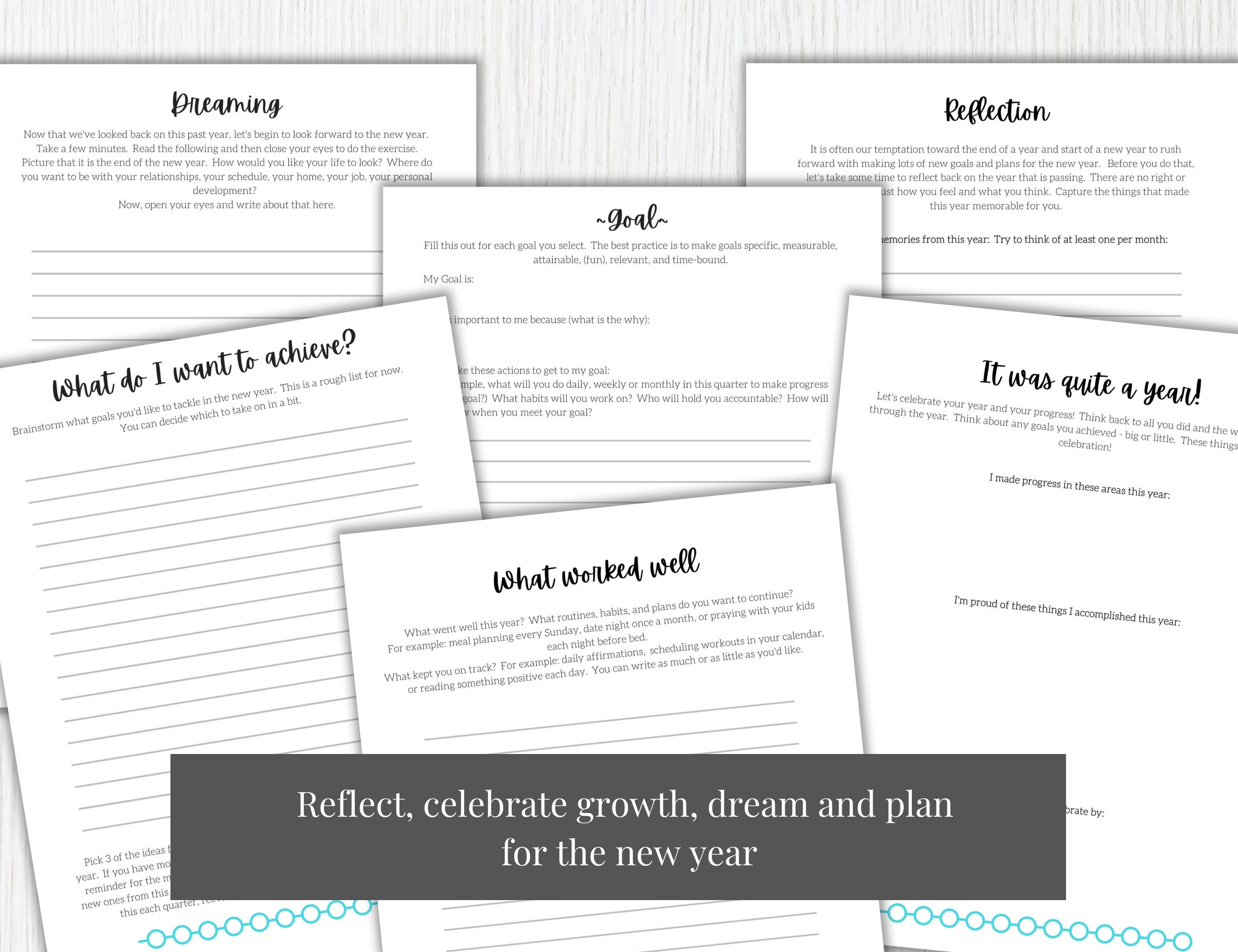 Goal Journal, Goal Planner Printable, Yearly Wrap up Workbook, SMART