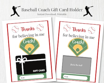 Coach Thank you gift, Baseball Coach Gift Card Holder, End of Season Coach Gift, Giftcard holder for Coach Appreciation, From player