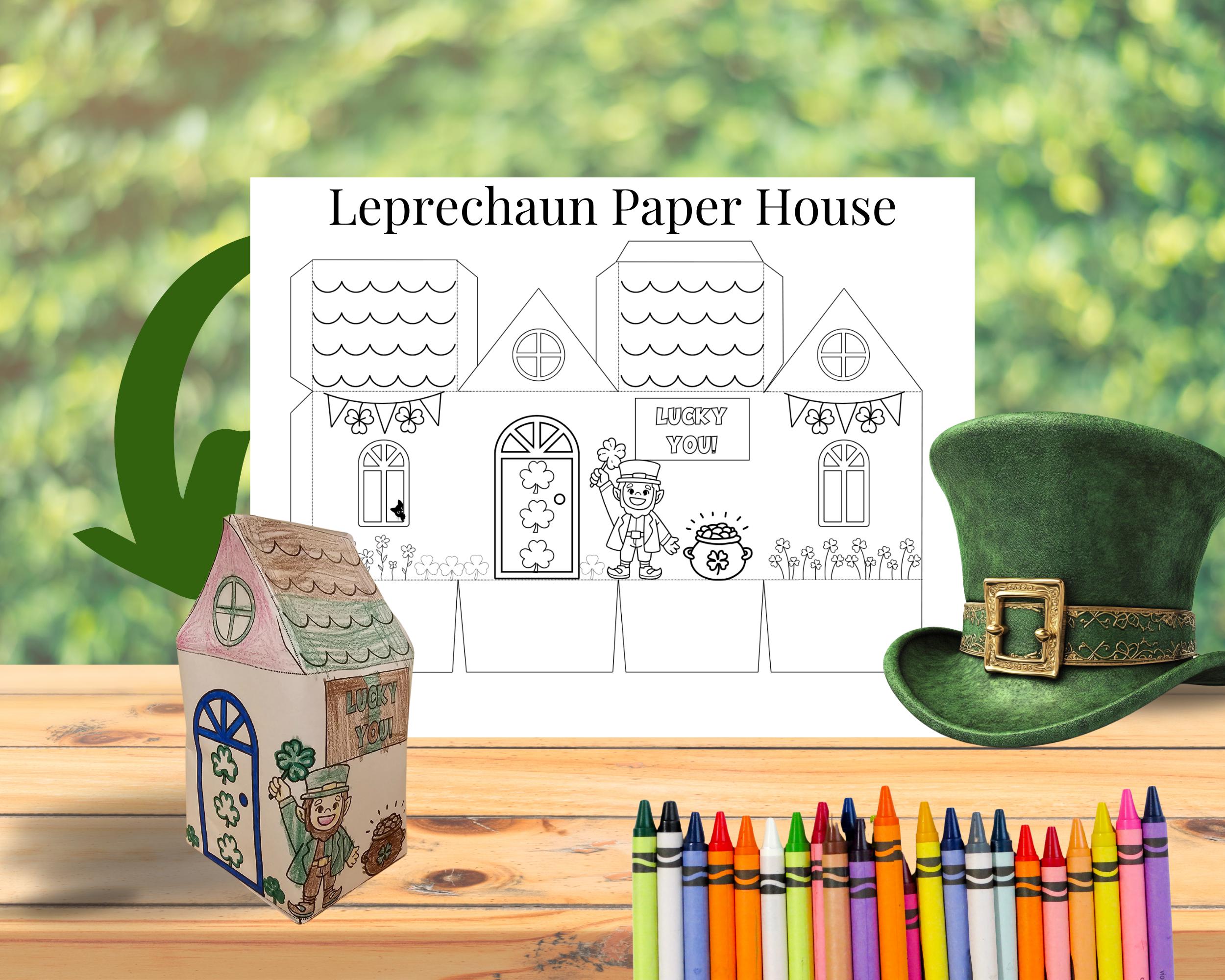 Leprechaun Paper House Kit Activity, St Patricks Day Craft for kids,…