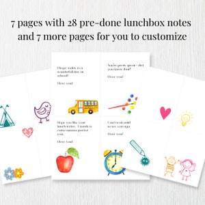 K&ouml;nnte beinhalten: Ein Satz druckbarer Lunchbox-Notizen mit bunten Illustrationen und aufmunternden Botschaften f&uuml;r Kinder. Die Notizen enthalten S&auml;tze wie "Ich hoffe, du hast einen wundersch&ouml;nen Tag in der Schule!" und "Du bist echt toll - wusstest du das?"
