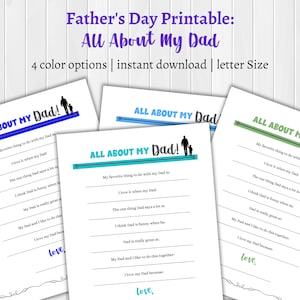 Cuestionario imprimible con todo sobre papá, regalo del Día del Padre para un niño, manualidad para el Día del Padre, cuestionario para papá, regalo personalizado para papá