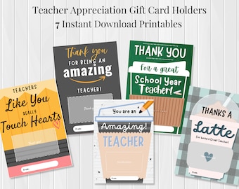 Teacher Appreciation Week Printable, Gift Card Holders, Teacher End of School Year Gift, Teacher Thank you Gift