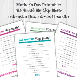 Carta para impressão Tudo sobre minha madrasta, presente de criança para o dia das mães, artesanato para o dia das mães, PDF para impressão