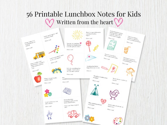 Lunch Box Notes for Kids, Lunch Notes for kids. Love Notes to Preschooler Kindergartener, Lunchbox Notes, Printable Cards Letters