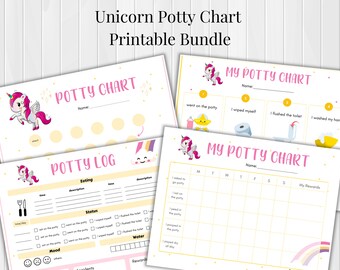 Unicorn Potty Training Chart, Potty Chart Printable Bundle for Toddler Girls, Rainbow Chart, Toilet training chart for home or daycare