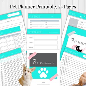 Pet Planner Printable with everything you need to track for your Pet's care: Medication Tracker, Vet Visit Log, Vaccination Log, Expense Tracker, Groomer Log, Pet Sitter Notes, Dog Training Tracker