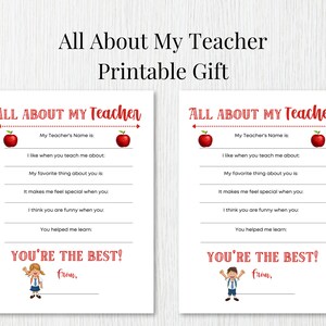 Teacher Appreciation Week Printable, All About My Teacher, Teacher End of School Year Gift, Catholic School teacher appreciation
