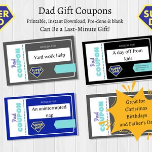 DIY Gift for Dad, Father&#39;s Day Coupon Book Template, Printable Card for Dad, Personalized Gift from Kids, Custom Gift Certificates for Daddy