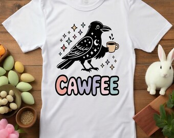 Cawfee Crow Shirt, Punny Raven Coffee T-Shirt, Funny Bird Lover Gift, Sarcastic Crow Graphic Tee, Witchy Aesthetic, Quirky Crow Pun Outfit