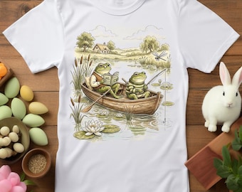 Vintage Frog and Toad Shirt, Cottagecore Aesthetic T-shirt, Retro Frog Reading Book, Bookish Gift, Nature Lover Tee, Whimsical Animal Shirt