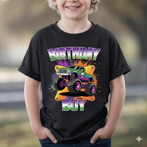 Monster Truck Birthday Boy Shirt,Personalized Monster Jam Party Tee, Kids Truck Birthday Png, Custom Age Birthday Boy Gift, Toddler Crewneck image 3