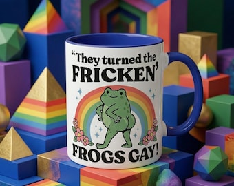 Funny Gay Frog Coffee Mug, Turned The Frogs Gay Meme Gift, Pride 2024 LGBTQ+ Pride Month Mug, Frog Lover Novelty Gift, Rainbow Frog Cup