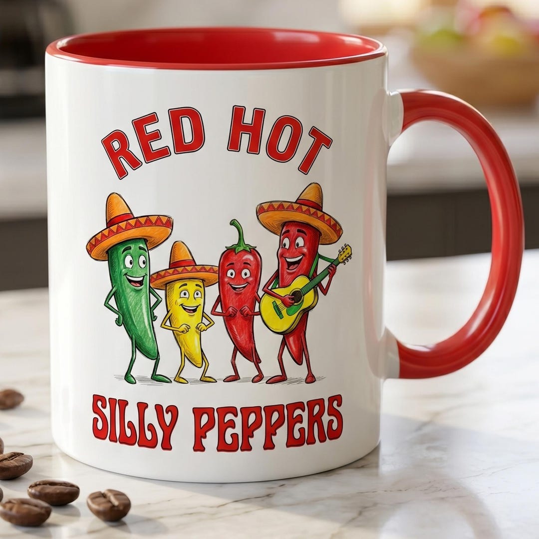 Red Hot Silly Peppers Mug, Funny Chili Pepper Coffee Cup, Mexican ...