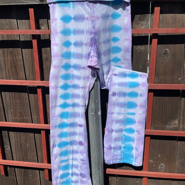 Handmade Tie Dye Yoga Pants, Bell Bottom, Roll Down Waist, Made in USA Size M