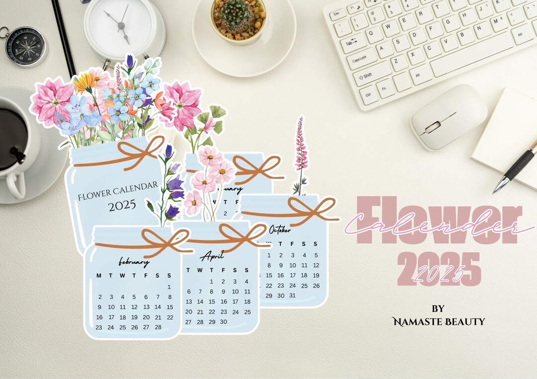 2025 Floral Calendar Printable - Aesthetic Mason Jar Calendar - Boho ...