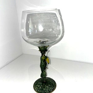 Rhinestone Jeweled Parrot Toucan Wine Glass Goblet Bronze Enamel Stems 8.25&quot; H