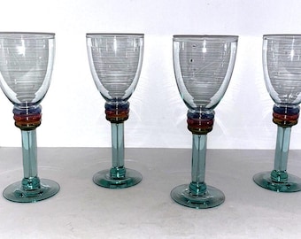 Vintage Mexico Green Recycled Hand Blown Wine Glass Set of 4